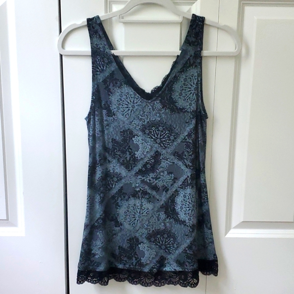 Maurice's Flowy Blue and Black Lace Lined Tank, XS